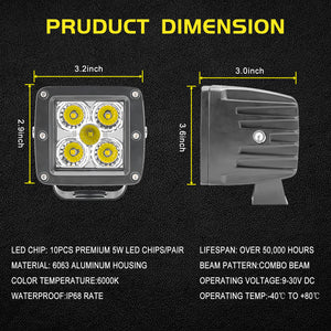 LED Cube Lights, 100W 3 Inch LED Pods Light Cree LED Driving Lights Spot Flood LED Work Light Off Road Light Cube Fog Lights for Trucks ATV UTV SUV Car Boat