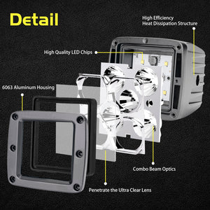 LED Cube Lights, 100W 3 Inch LED Pods Light Cree LED Driving Lights Spot Flood LED Work Light Off Road Light Cube Fog Lights for Trucks ATV UTV SUV Car Boat