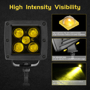 Amber LED Pod Fog Lights 3 Inch 100w for Truck, Jeep, and Off-Road, IP68 Waterproof