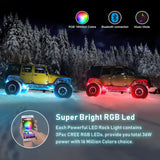 RGB LED Rock Light Kit for Truck, Jeep, UTV, ATV, and Off-Road, Bluetooth Wireless Control Coloring Changing