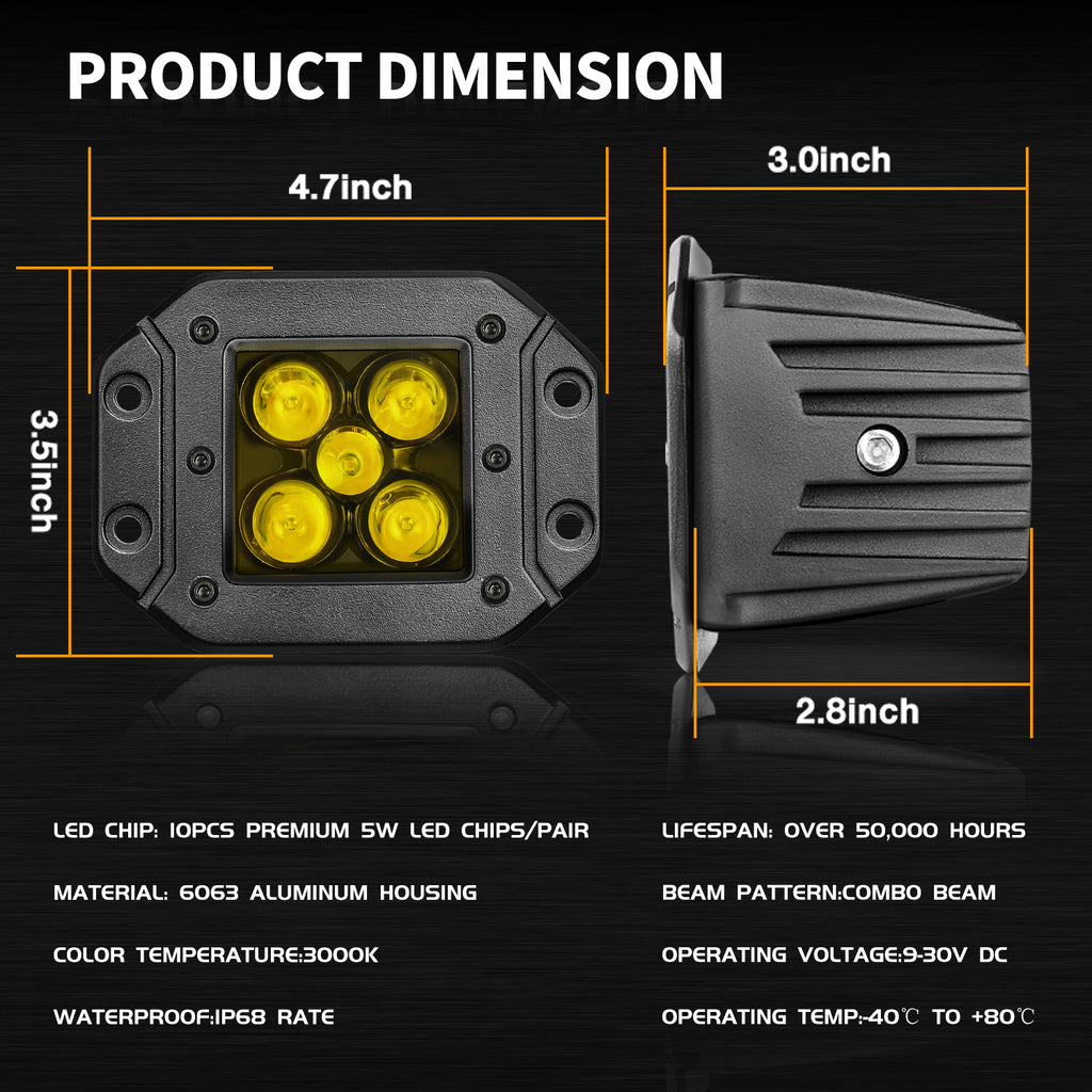 Splledlight 2-Pack 4" Dual-Color Ditch Light Pods – White/Amber Strobe + Red DRL, 105W Spot Beam