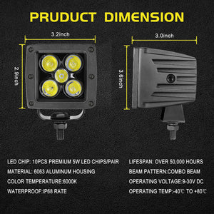 3 Inch 100w Led Pods Off Road Square Driving Light for Trucks ATV UTV SUV Car Boat