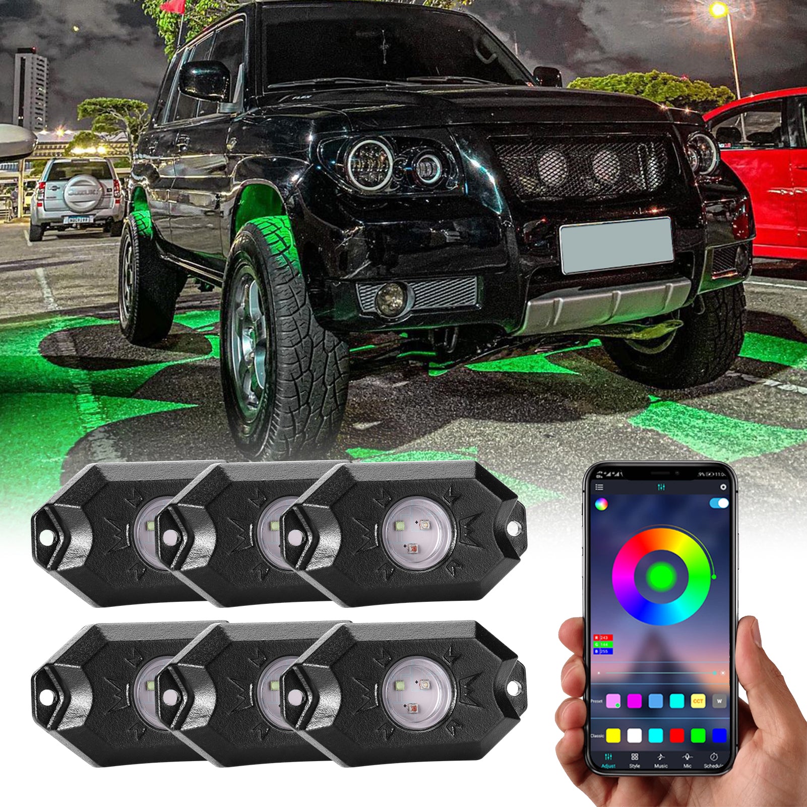 4/6/8 Pcs RGB LED Rock Lights Kit Neon Light 16 Millions Multicolor with  Bluetooth App Control And Wireless Remote for All Car Jeep Truck ATV UTV  RZR SUV IP67 Waterproof(6 Pcs) 